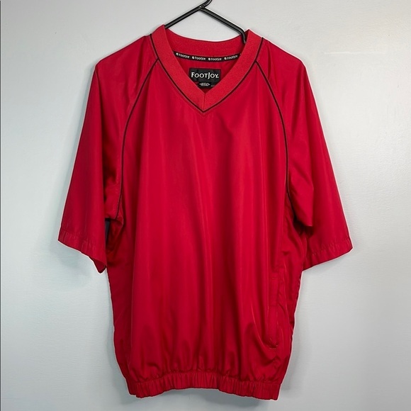 FootJoy Mens Red Windbreaker Shirt Jacket Red V-Neck Short Sleeve Pockets Golf S - Picture 12 of 12